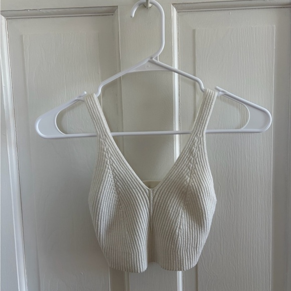 SHEIN Cream Ribbed Knit Sweater